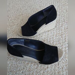 VINCE Sonora Black Suede D'orsay Jute Platform Wedge Sandal size 8.5 M